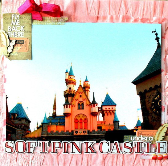 under a soft pink castle.