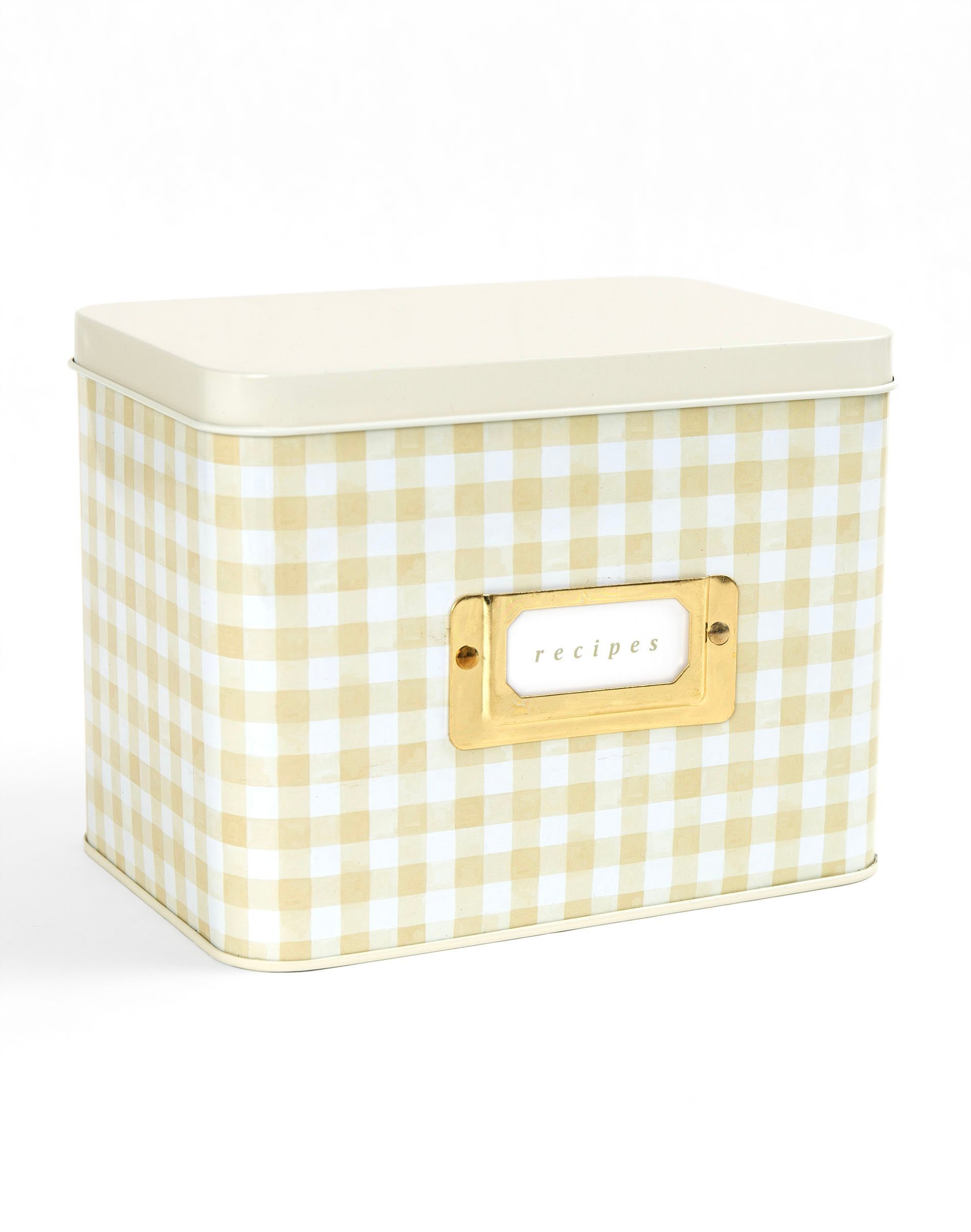 Beige Gingham Tin Recipe Box - 1canoe2