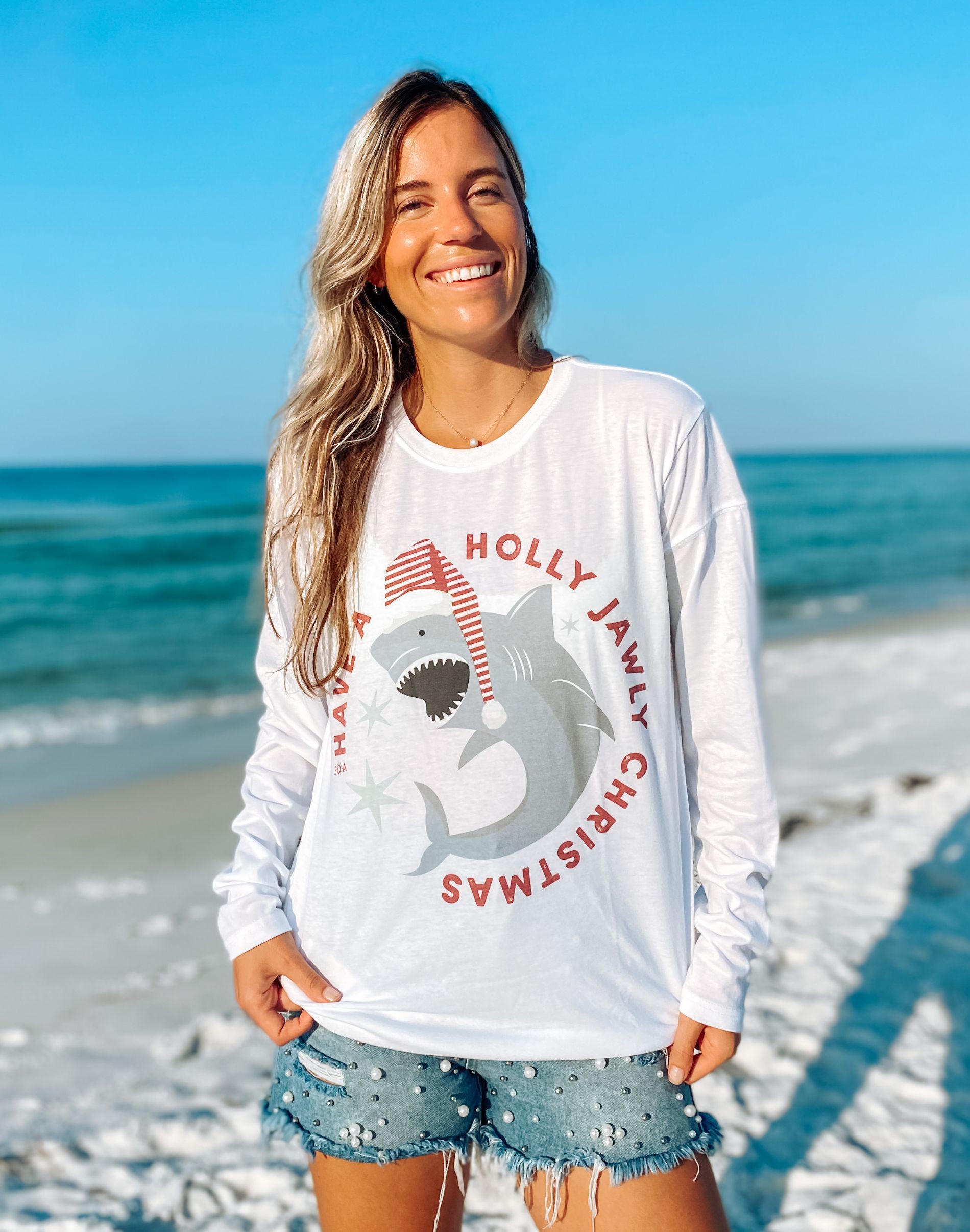 Holly Jawly Women Long Sleeve Tee - White - 30A Gear
