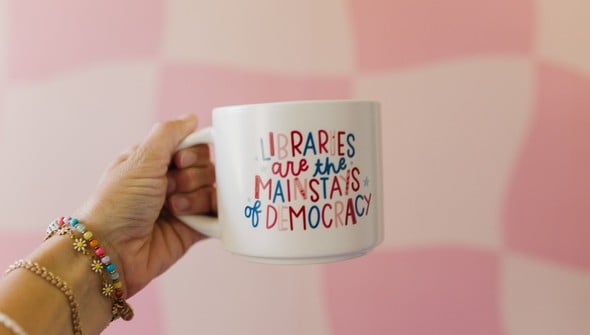 Libraries Are The Mainstays Of Democracy Large Ceramic Mug gallery