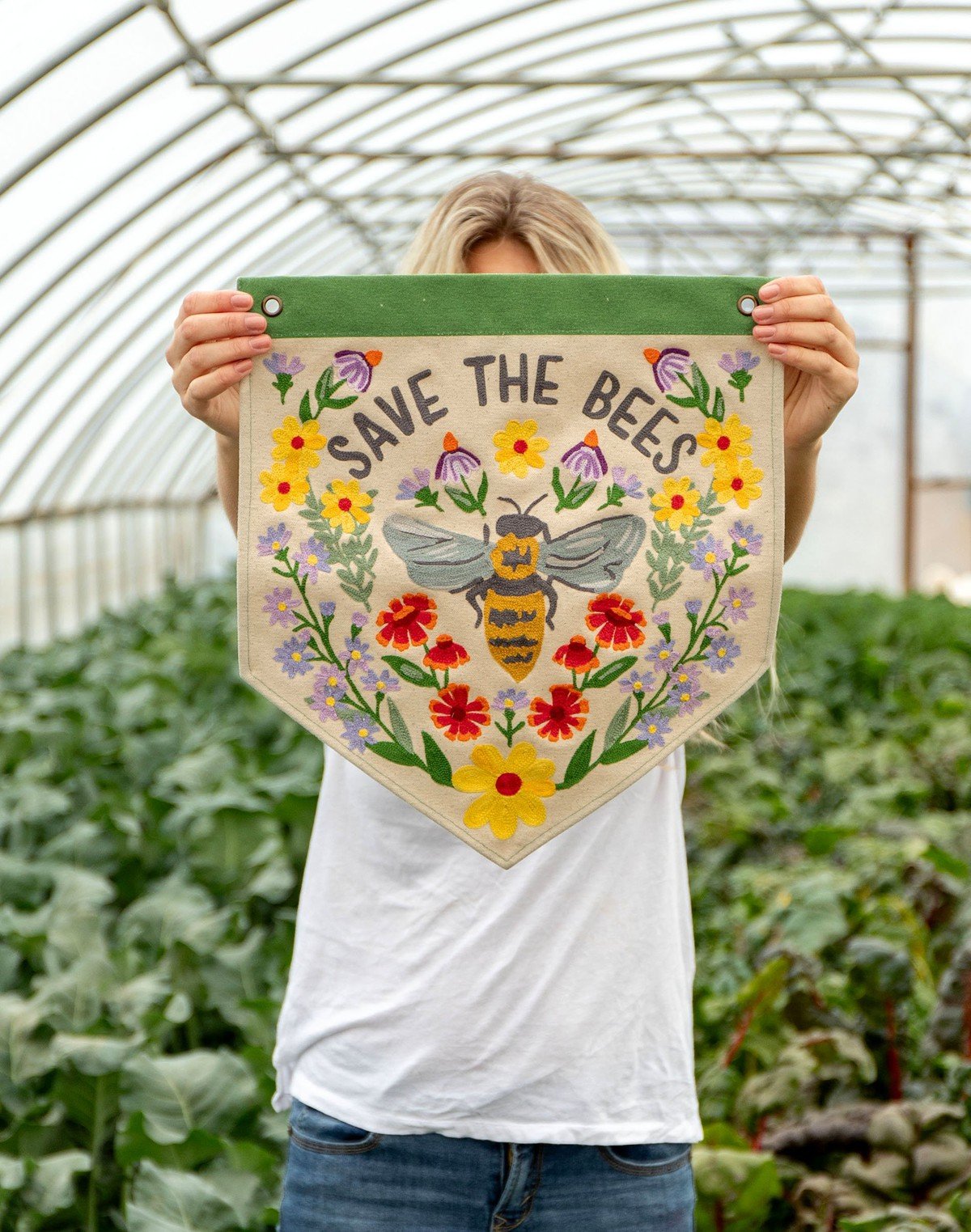 Save The Bees Embroidered Canvas Banner item