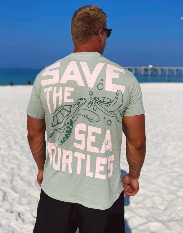 Save The Sea Turtles Men Short Sleeve Tee - Sage - 30A Gear