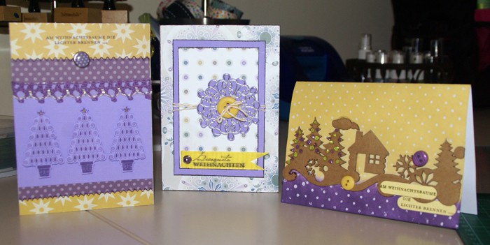 Christmas cards in purple-yellow
