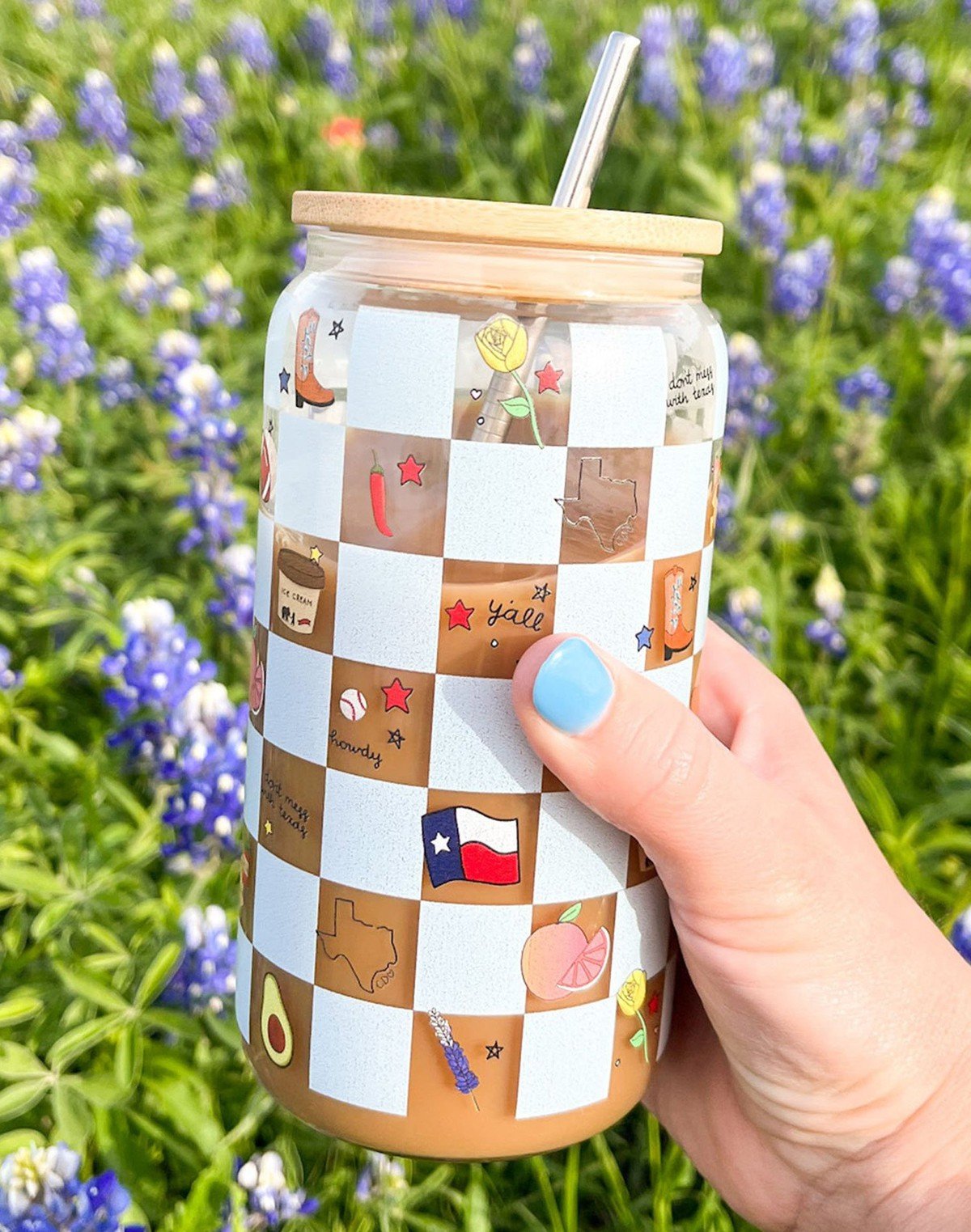 Texas Western Checkerboard Icons Glass Can item