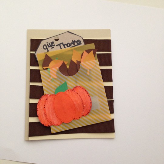 Card using fall leaves and a pumpkin