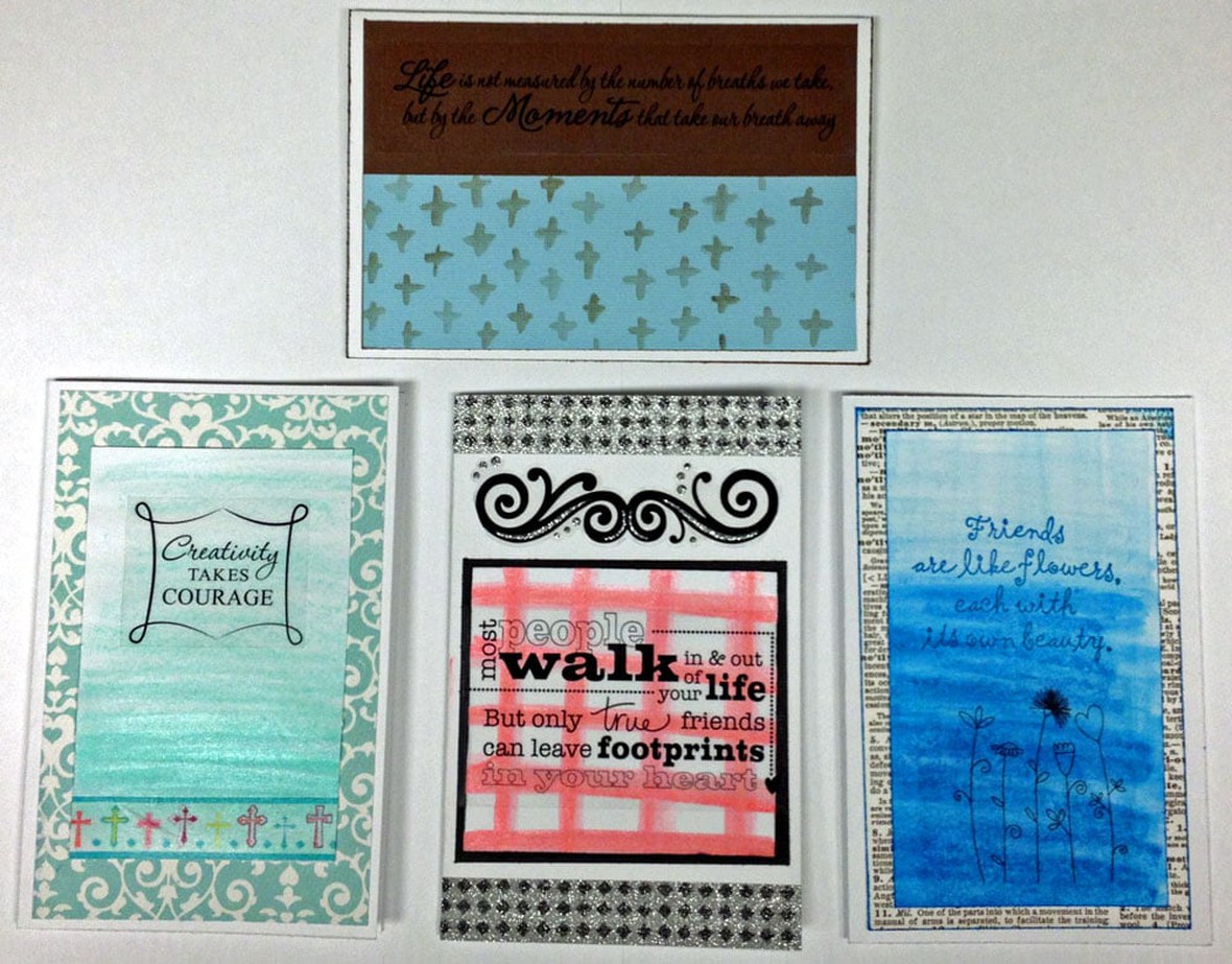 4 watercolor cards from gel original