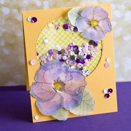 shaker card with vellum flowers
