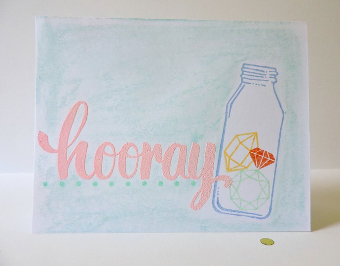 Watercolor and Heat Embossed Hooray Card 