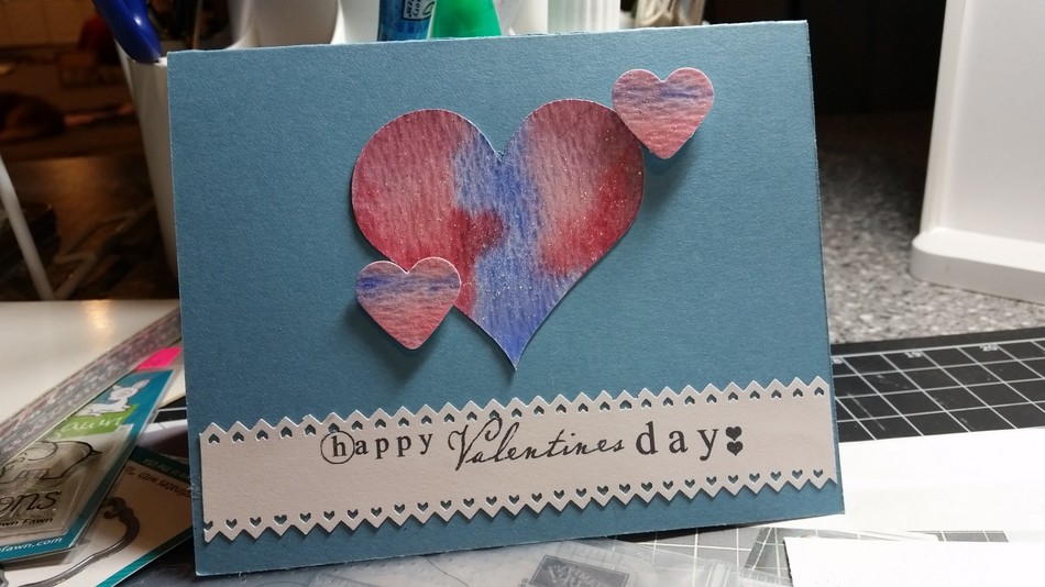 Card VDay with Water Color Hearts