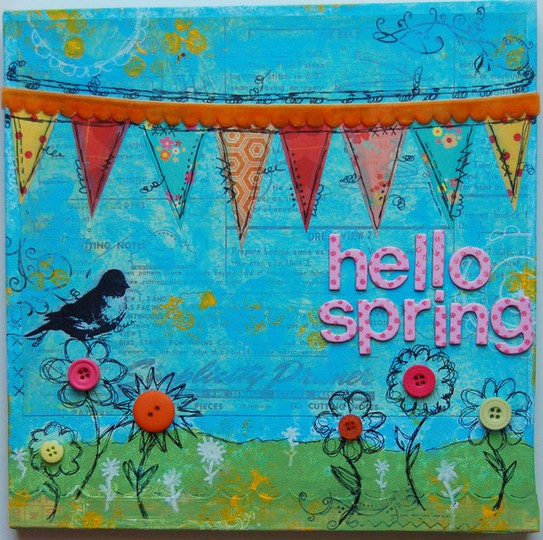 hello spring mixed media canvas