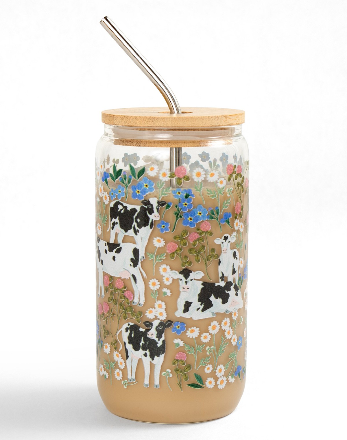 Milk Cows & Flowers Glass Can item