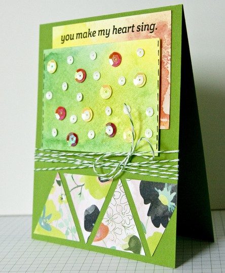 green sequin and watercolor card