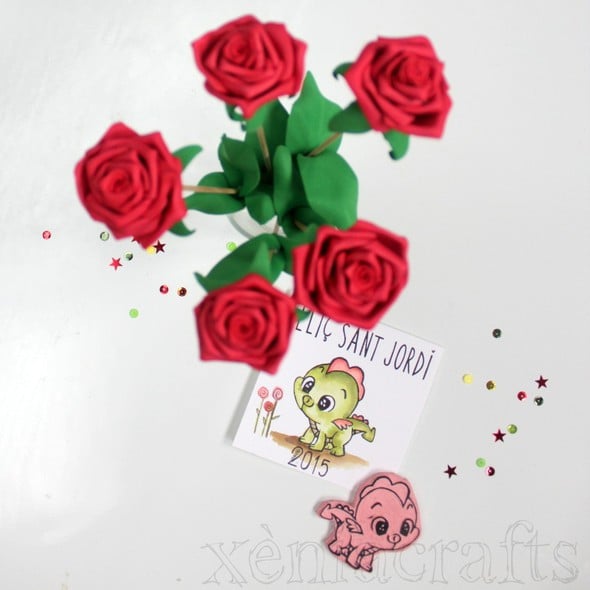 Little dragon handcarved stamp and foamy roses by XENIACRAFTS gallery