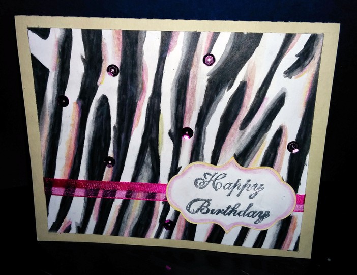 Zebra watercolor bday card