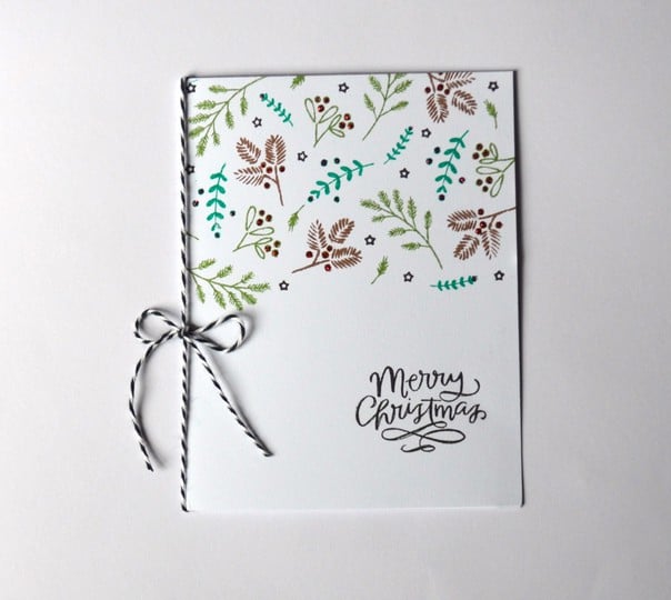 Foliage stamped merry christmas card original