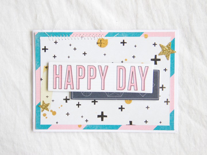 Happyday scrapbooking card scatteredconfetti cratepaper shine scrapbookwerkstatt original