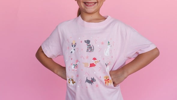 Christmas Dogs - Youth Pippi Tee - Blush gallery