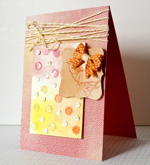 peach sequin and watercolor card