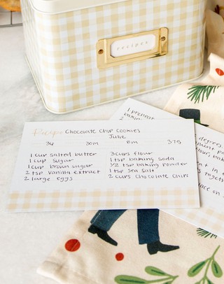 Beige Gingham Tin Recipe Box - 1canoe2