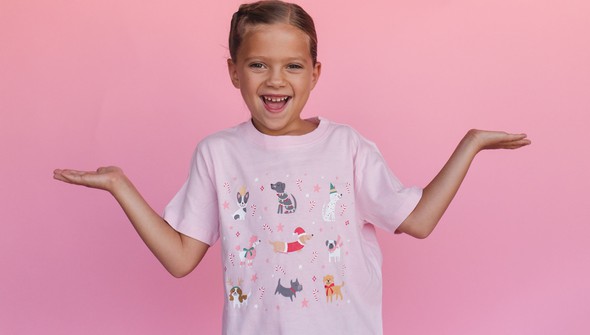 Christmas Dogs - Youth Pippi Tee - Blush gallery