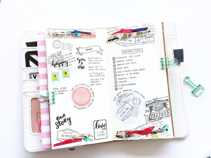 Adding stickers and stamping on my TN spread
