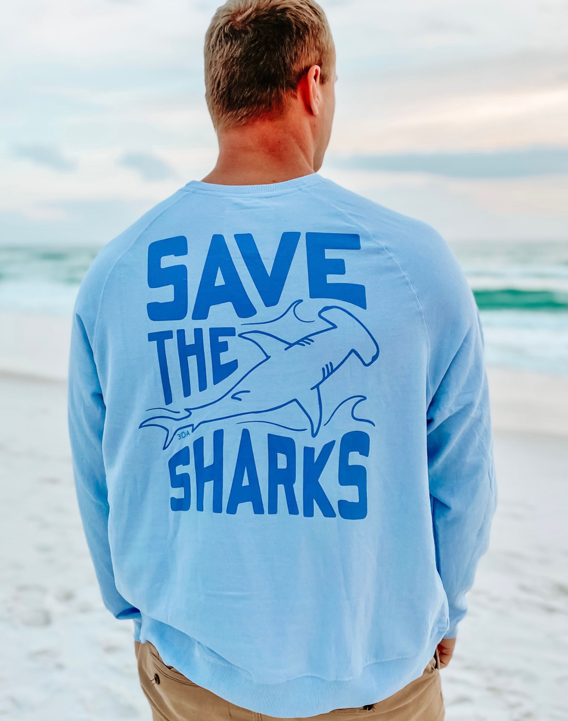 Simmons University Sharks Crew Name Drop Crewneck Pullover Sweatshirt - Blue