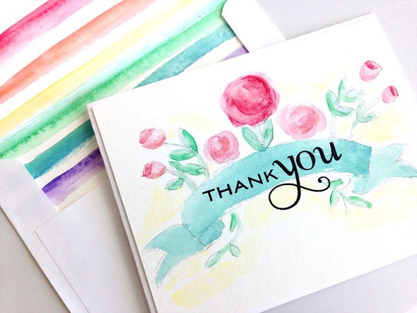 Thank You watercolor card and envelope by Dani gallery