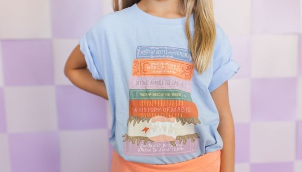 Magic School Book Stack - Youth Pippi Tee - Dusty Blue gallery