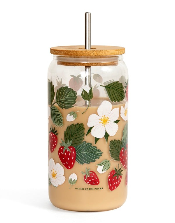 Strawberry Patch Glass Can, 1 of 2