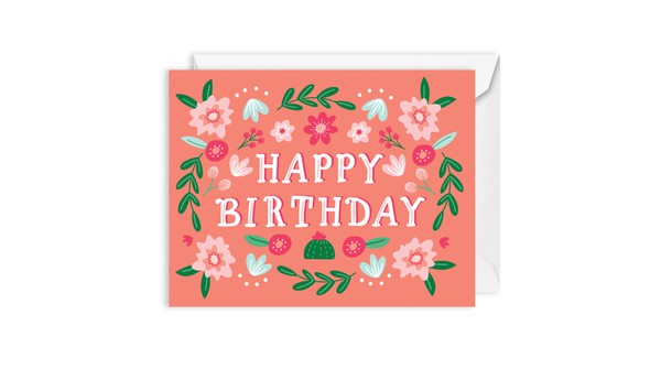Happy Birthday Folk Floral Greeting Card gallery