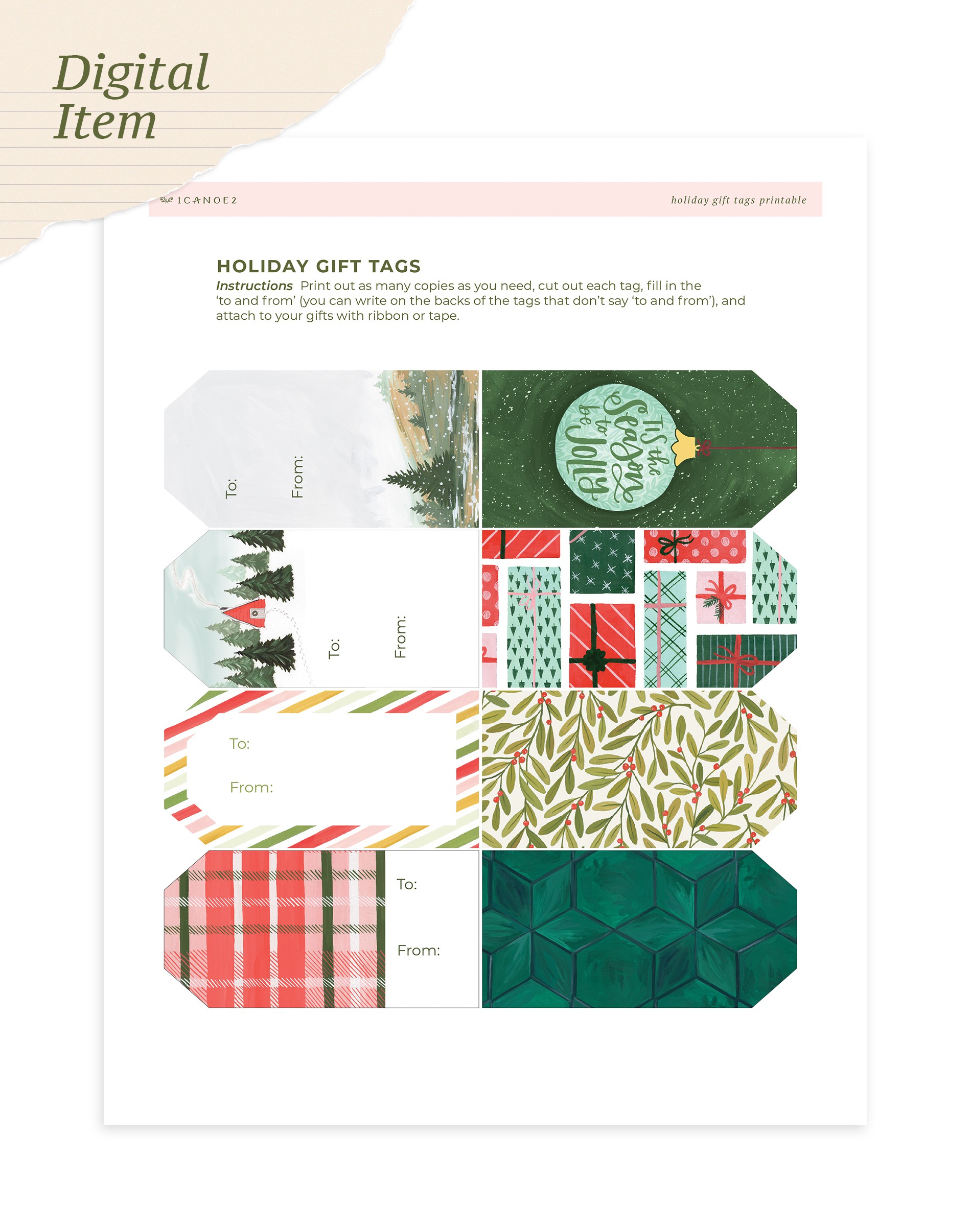 Digital Printable Holiday Gift Tags 1canoe2
