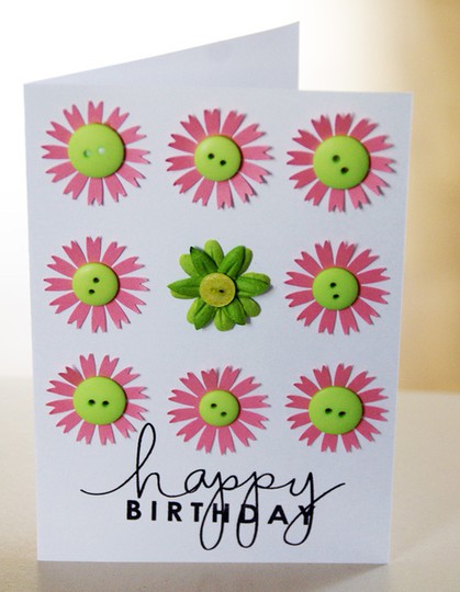 Birthday card in green, pink and white