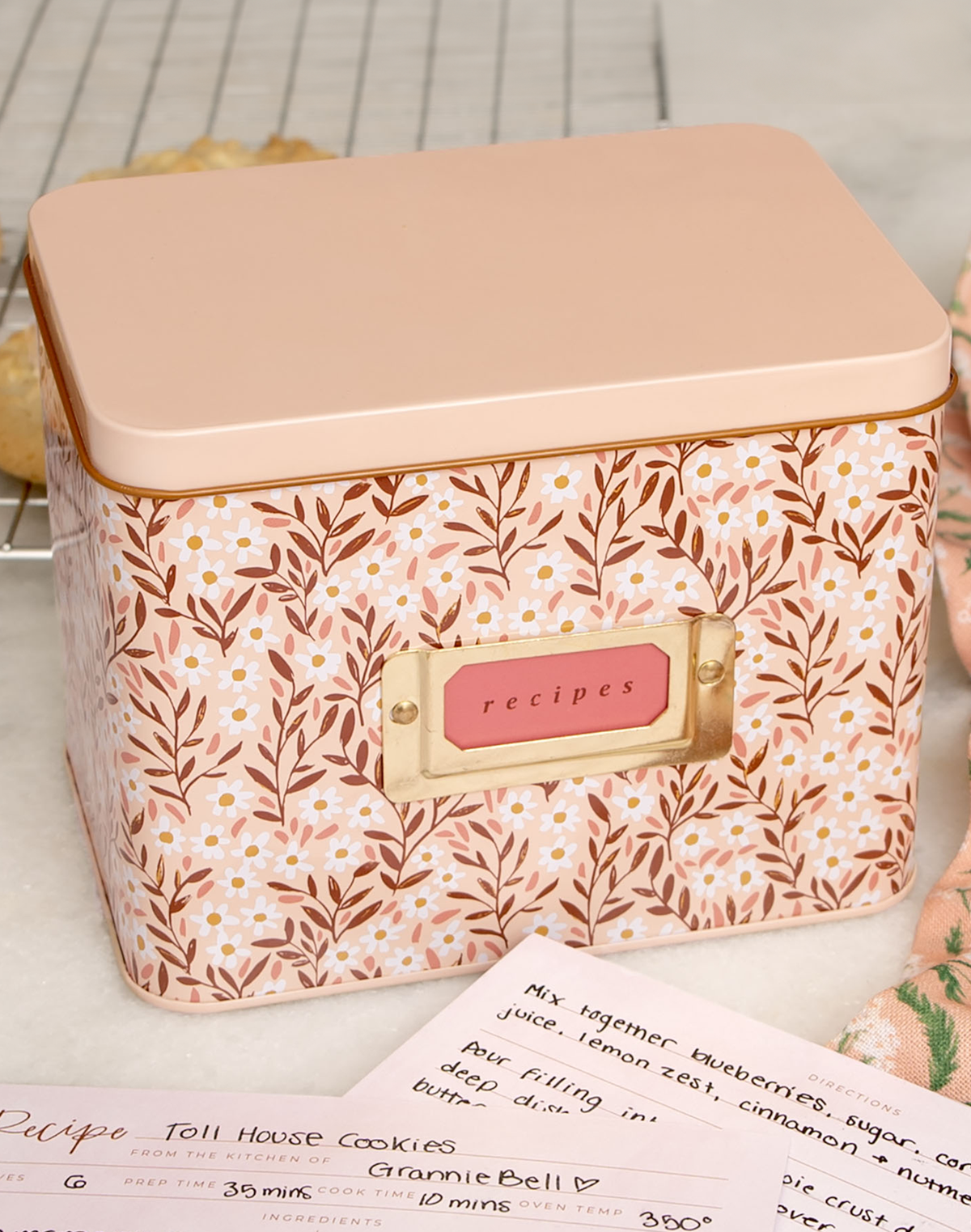 Pink Daisy Tin Recipe Box item
