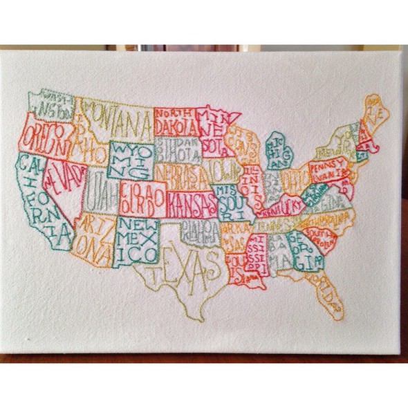Embroidered Map Faux Canvas  by HollyH gallery