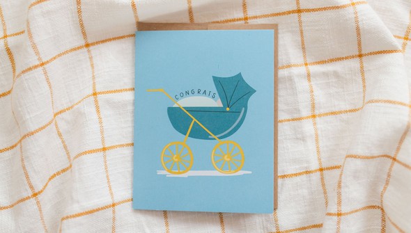 Blue Baby Carriage Greeting Card gallery