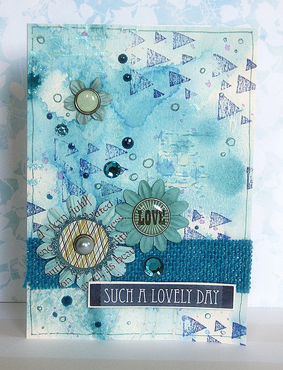 Set of blue mixed media cards