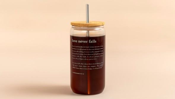 Love Never Fails Glass Can gallery
