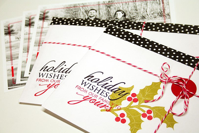 Holiday photo cards with stamped envelopes