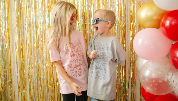 USA Outlined Icons Tee - Toddler/Youth - Pink gallery