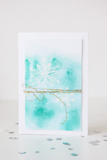 Watercolor Christmas Card (heat embossing, resist)