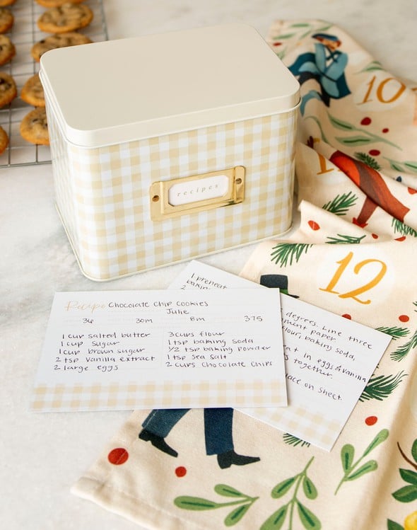 Beige Gingham Tin Recipe Box - 1canoe2