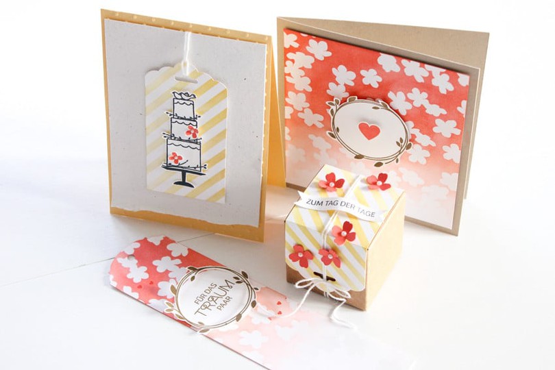 wedding card, gift box & tag