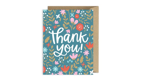 Thank You Floral Teal Greeting Card gallery