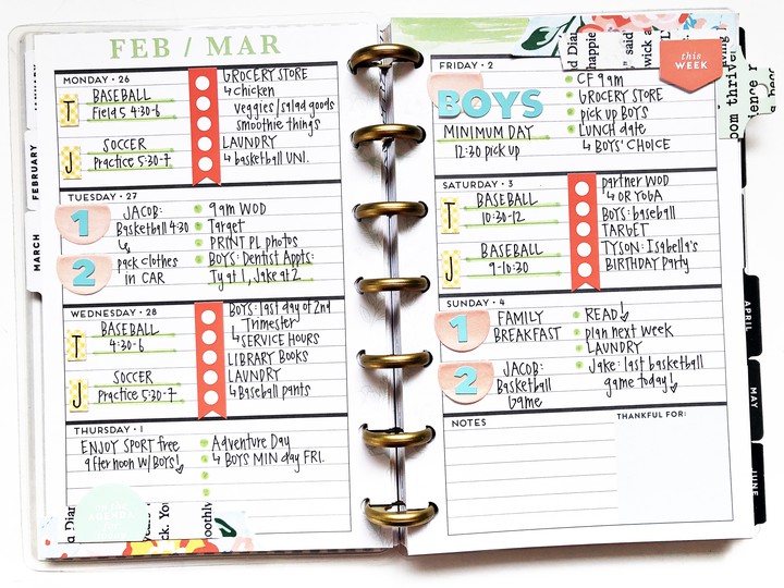 Bookmarked Mini Planner pages