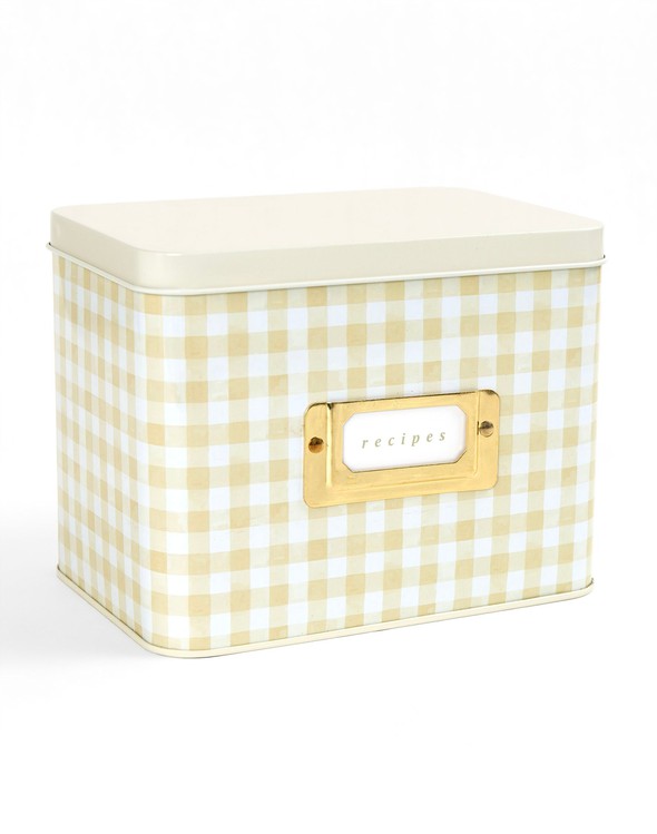 【日本製】 Beige Gingham 1canoe2 - Box Recipe Tin アンティーク雑貨