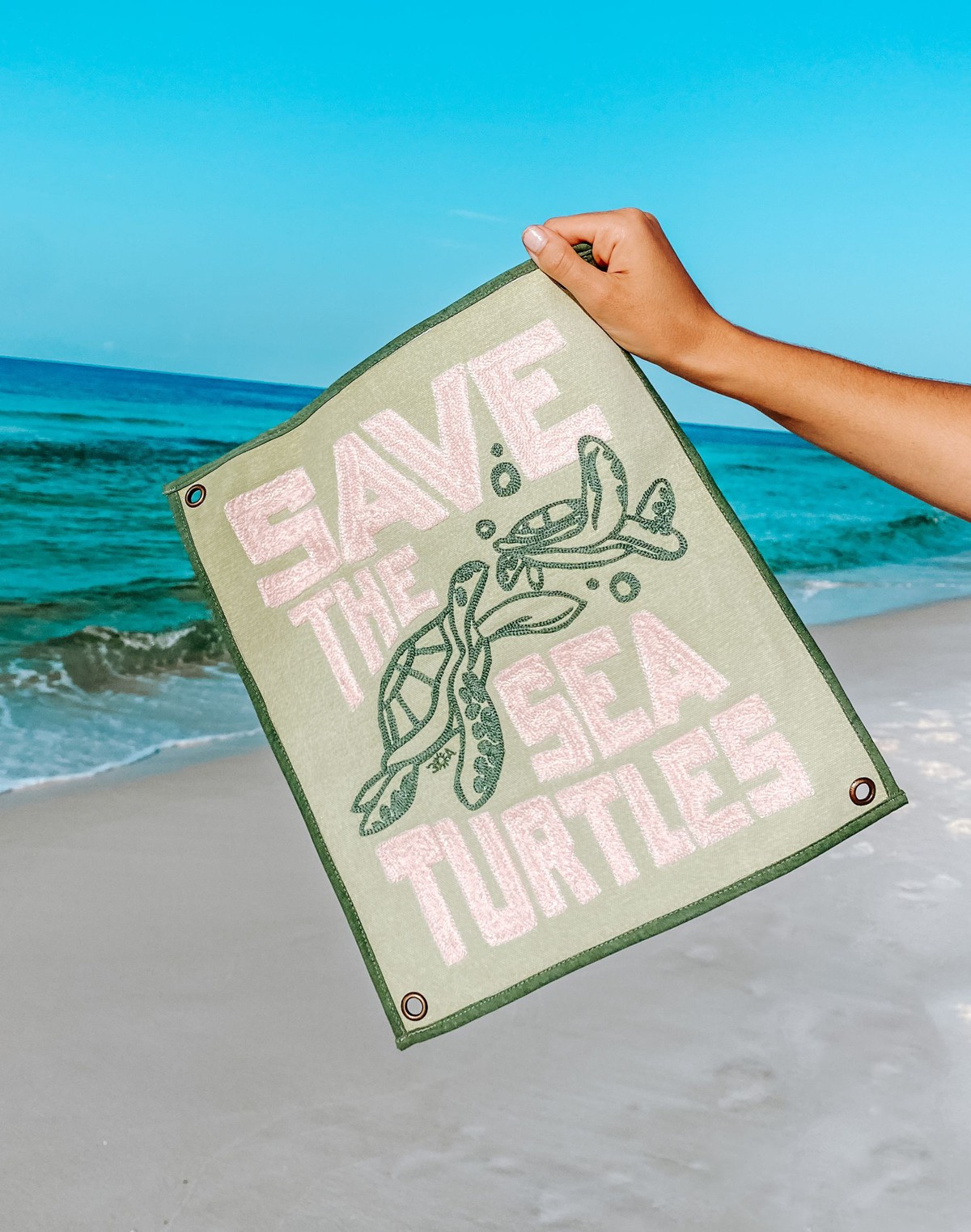 Save The Turtles Embroidered Canvas Flag item