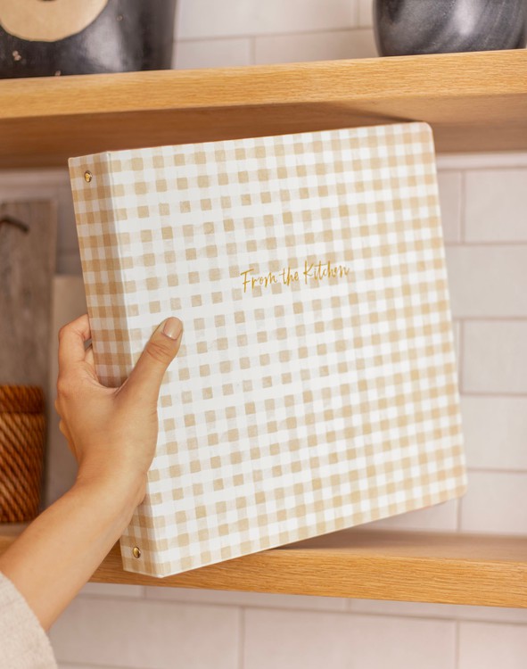 Beige Gingham Large Recipe Binder