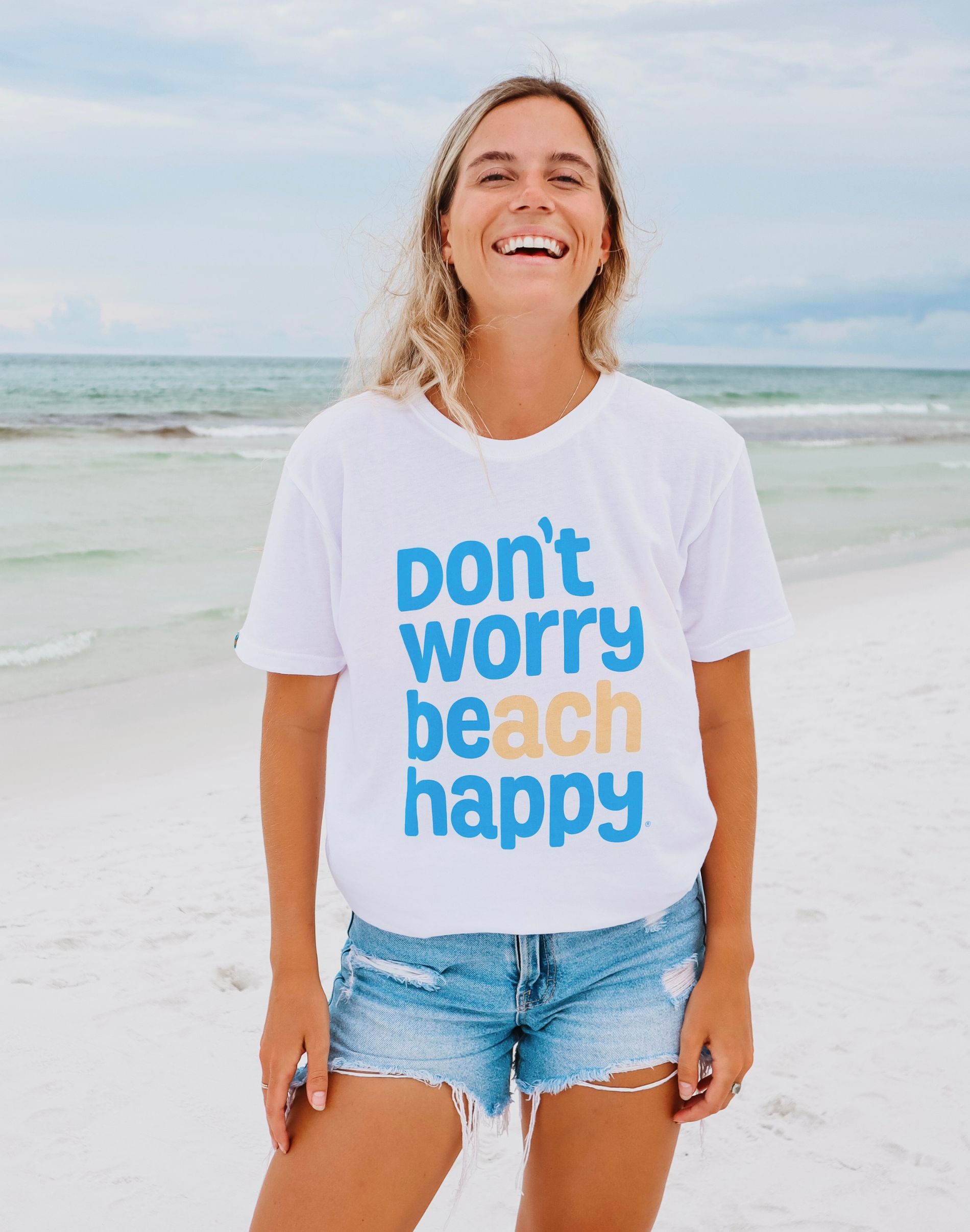 Don't Worry Beach Happy® Women Short Sleeve Tee - White 30A Gear