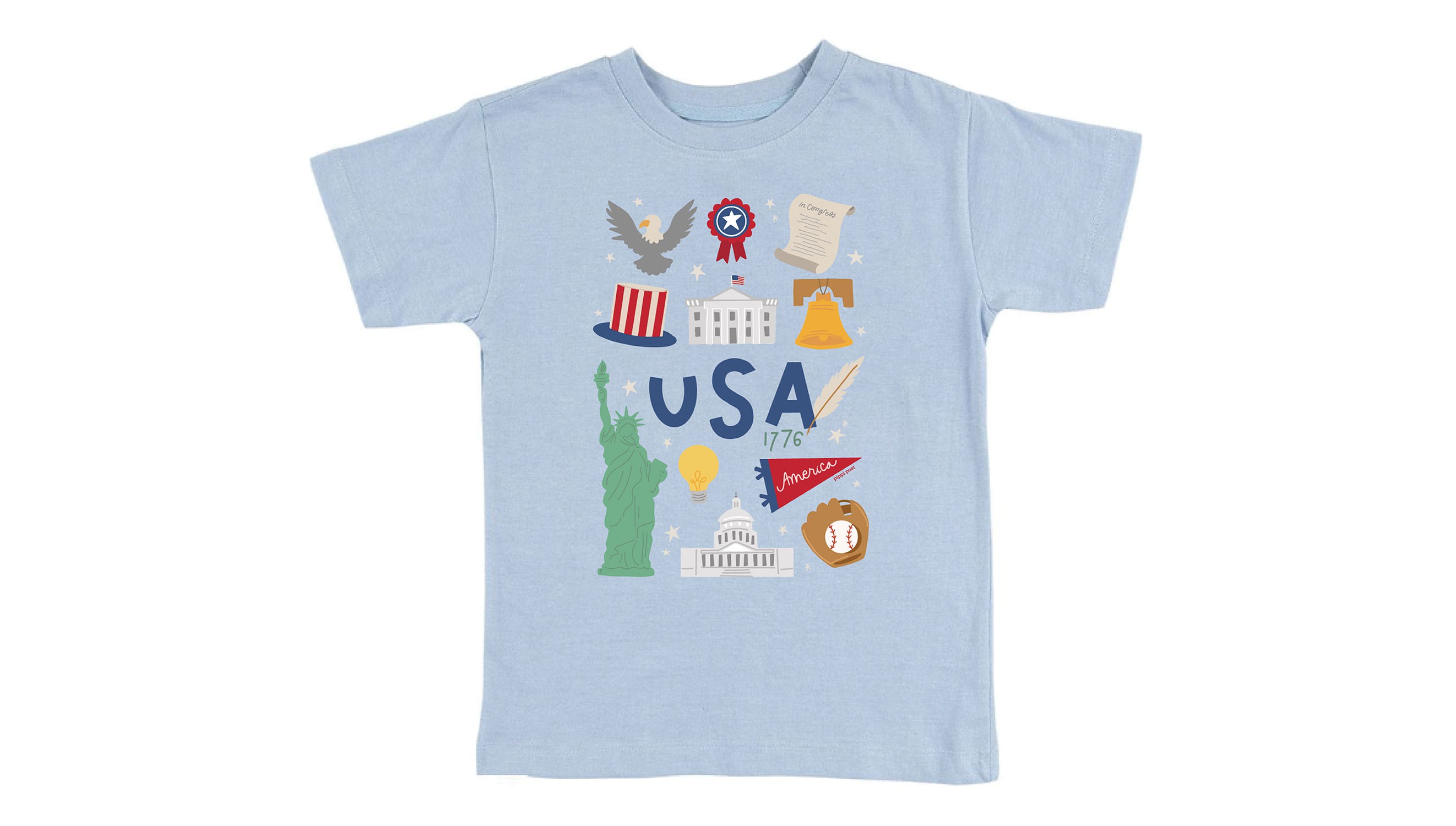 USA Illustrations - Youth Pippi Tee - Dusty Blue