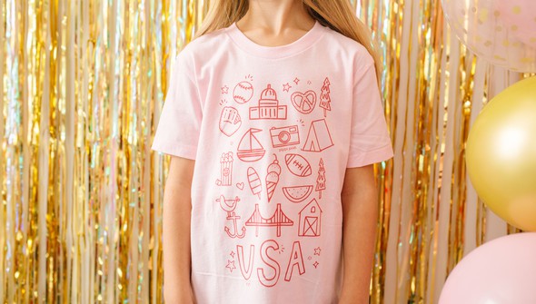 USA Outlined Icons Tee - Toddler/Youth - Pink gallery